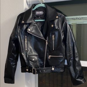 Black cropped leather jacket